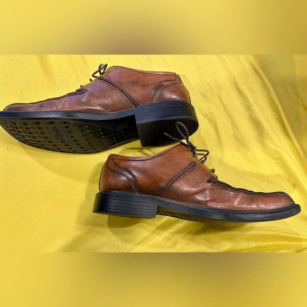 Clarks Active Air Men’s 10M Brown Leather Lace Up Square Toe Dress Casual Shoes